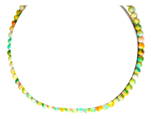 Set: Collar Pulsera Y Aretes Jade Verde Amarillo Naran 6 Mm