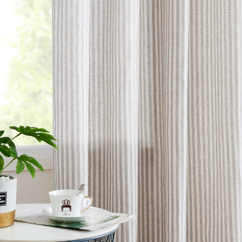 Cortinas De Lino Con Rayas Grises Y Beige, 213 Cm De Largo
