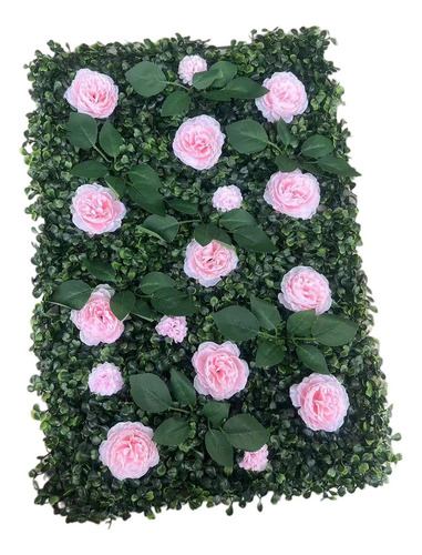Panel De Pared De Césped Artificial Con Flores Panel Rosa