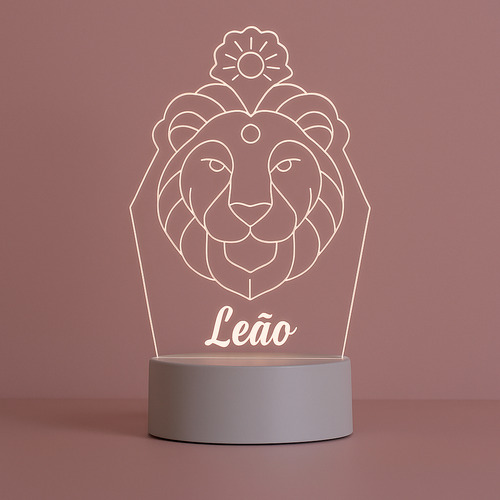 Luminária Led 3d Signo Leão - Abajur De Mesa