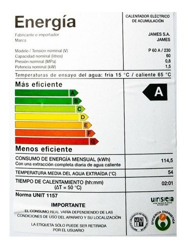 Imagen 1 de 2 de Calefon James 60 Litros Acero Esmaltado - Eficiencia A