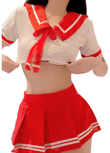  Traje Lenceria Sexy Colegiala Conjunto Rojo De Seduccion 