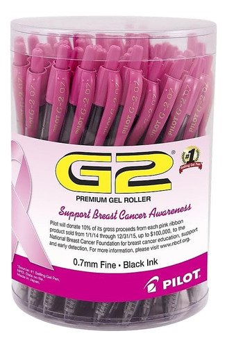 Bolígrafos De Gel Rosa Ribbon Premium G2, Punta Fina D...