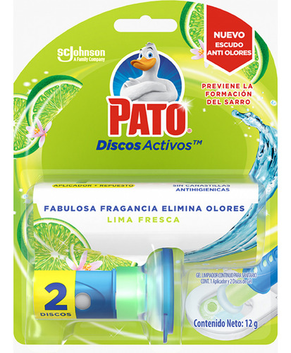 Discos Activos Pato Gel Limpieza para Sanitarios Lima Fresca 2 Unidades 12ml