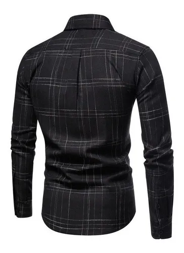 D Polera De Franela De Manga Larga Para Hombre Con Botón A C