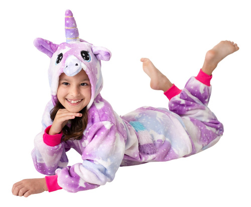 Pijama Macacão Infantil Unicórnio Com Capuz Inverno Plush