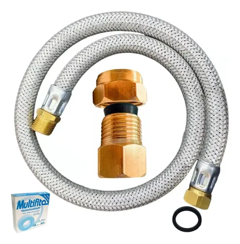 Mangueira Gás 80cm Metálica + Adaptador Instalação Gn Ou Glp