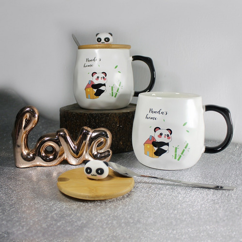 Ajooy Taza Cerámica Con Tapa Cuchara Panda 3d Silicón Regalo