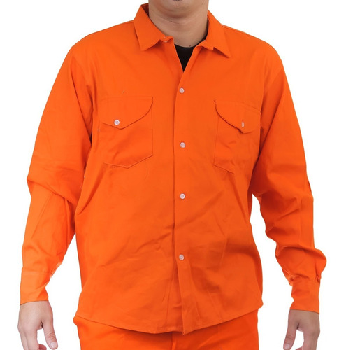 Camisa Básica Trabajo Hombre Naranja Manga Larga