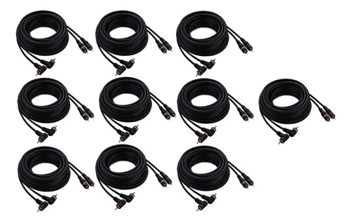 Kit Com 10 Cabos Rca 5 Metros Preto Conector Banhado A Ouro