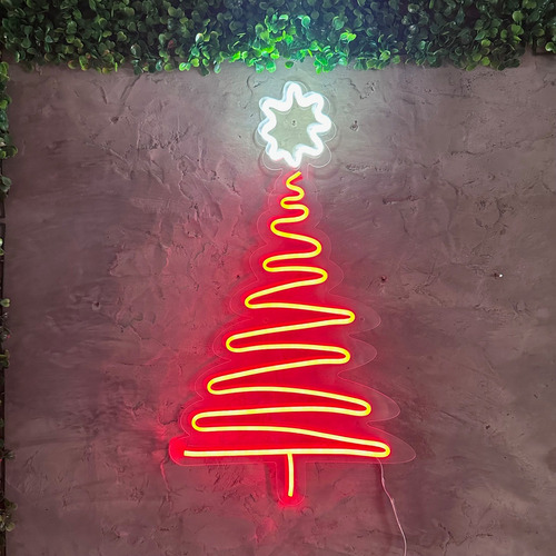 Placa Luminoso Decorativo Neon Led - Árvore Natal Papai Noel Cor Vermelho Bivolt