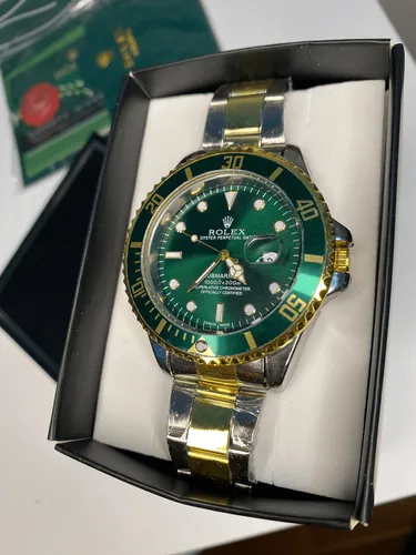 Reloj Rolx Submariner Gold Green Verde Y Oro Calendario
