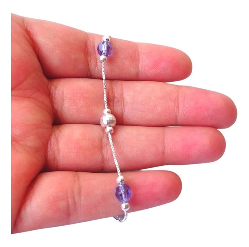 Pulsera De Plata Con Cristales Violeta