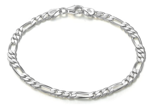 Boruo Pulsera De Plata De Ley Con Dije De Cadena Figaro De C