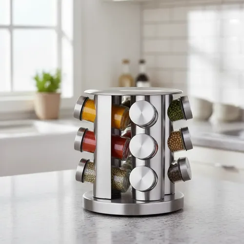 Porta Temperos E Condimentos Giratório Inox Preto 12 Potes