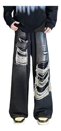 Pantalones De Hombre De Moda Vaqueros Desgastados De Pierna