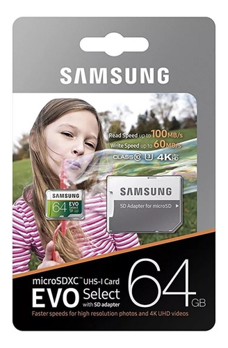 Original Samsung Microsd Card 64gb Evo Select U3 4k 100 Mb/s