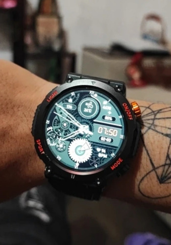 Smartwatch Lepom H17 Redondo Lanterna Real, Bússola, Ligação Caixa Preto Pulseira Preto Bisel Preto Desenho Da Pulseira Tático