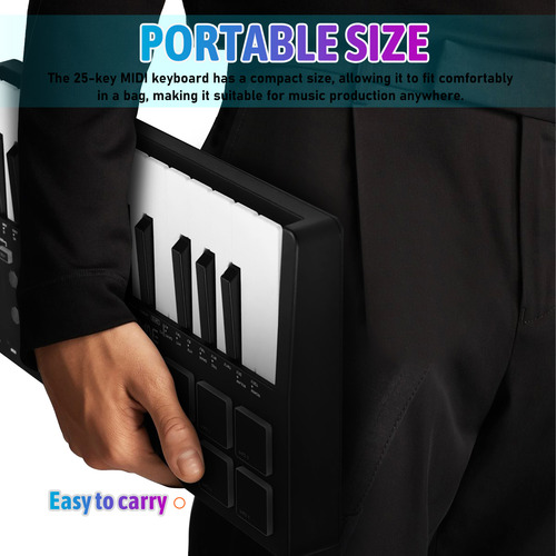 Teclado Usb Portátil M-vave De 25 Teclas Con Control Midi