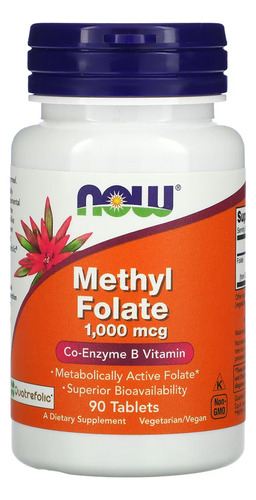 Metilfolato Methyl 1000mcg Now Foods 90 Tablets Sabor Sem sabor