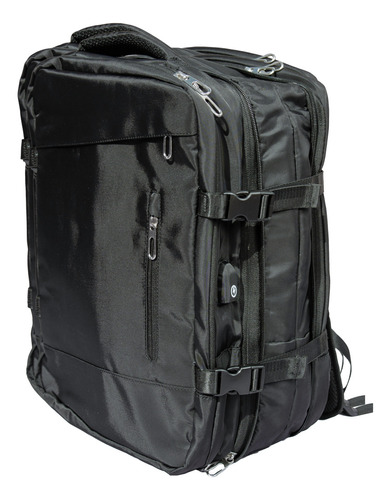 Mochila Viaje Carry On 24l Monobag Calidad Deluxe Reforzada Color Negro Diseño De La Tela Liso
