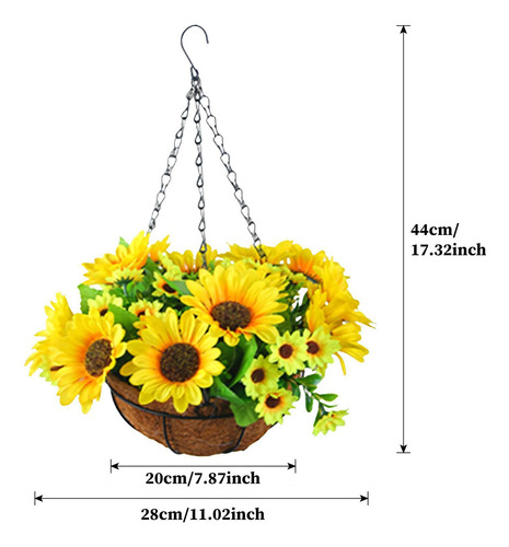 Cesta Colgante Artificial Flores Girasoles De Seda