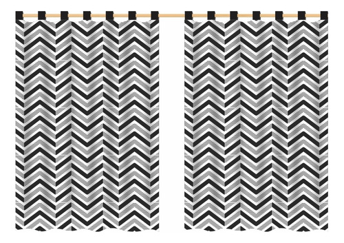 Cortina Decoração Chevron Preto E Branco Grande 2,80x2,00m