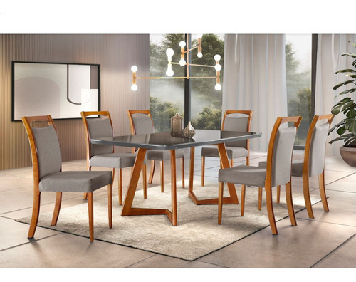 Juego de 6 muebles y sillas para comedor Munich, color grafito, grafito/lino imbuia