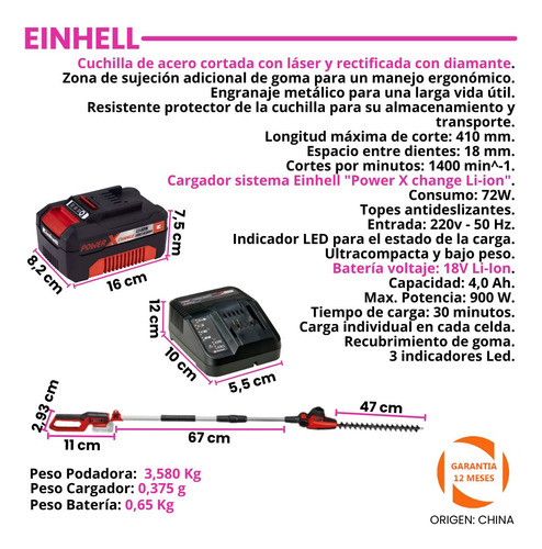 Podadora Telescopica Einhell Gc-hh 18/45 Cargador Bateria