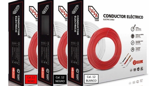 Kit 3 Rollos Cable Iusa Thw Calibre 12 Rojo Negro Y Blanco