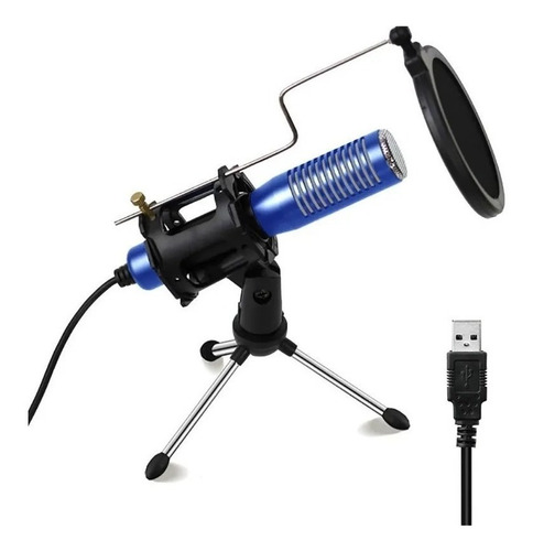 Imagen 1 de 7 de Microfono Gamer Studio Pc Usb Omnidireccional+tripode Negro