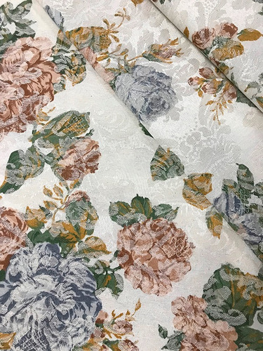 Imagem 3 de 4 de Tecido Estampado Jacquard Floral Vintage Salmão 1m
