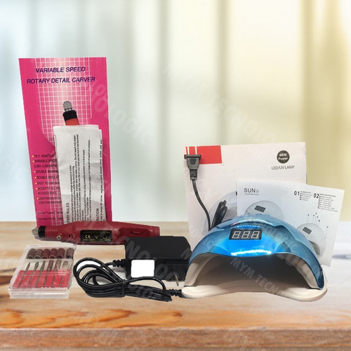 Kit Pulidor De Uñas Rojo 110-240v + Lámpara Uv Secadora Uñas