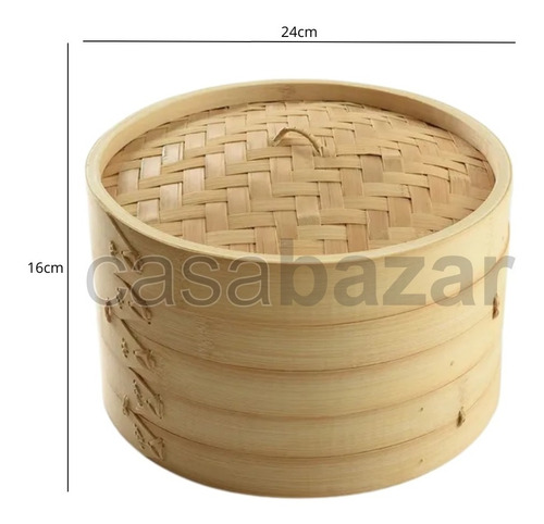 Imagen 7 de 10 de Vaporera Bambu 2 Niveles Desmontable Con Tapa 24 Cm