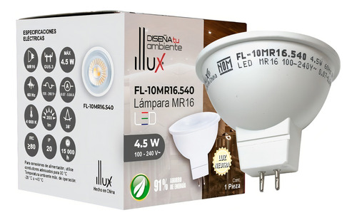 Foco led Illux FL-10MR16 Dicroica color calida 3000k 4.5W 127V 3000K 350lm