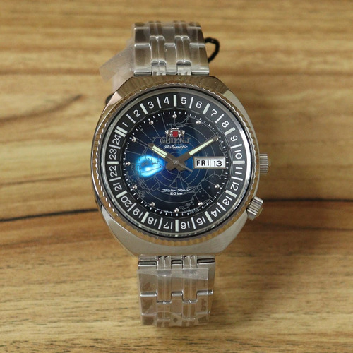 Relógio Orient World Map Ra-aa0e03l19b Made In Japan Prateado Preto Preto