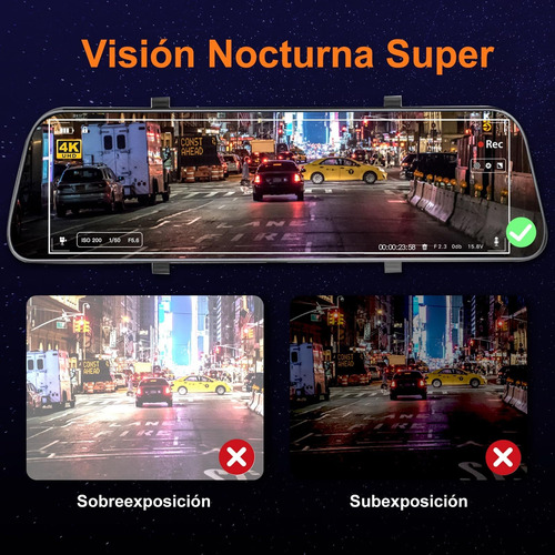 12'' 4k Espejo Retrovisor Dashcam Con Cámaras Duales 4k+2k