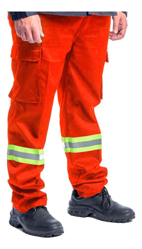 Pantalón De Trabajo Cargo Industrial Con Reflectivo Naranja