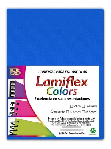 Lami Flex Pastas Plásticas Para Engargolar Color Azul Traslucido