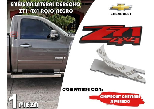 Emblema Derecho Cheyenne Silverado Z71 4x4 Rojo/negro