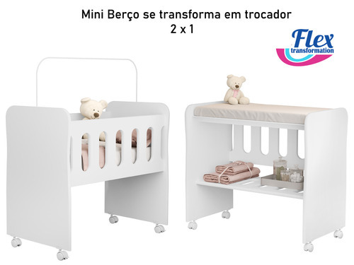 Trocador 2 X 1 Vira Mini Berço Com Colchão Para Bebe Nenem Recem Nascido Moises Badside - Moveis Bela