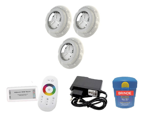 Kit Led Piscina 24m² - 3 Leds 4w, 1 Módulo Rgb + Fonte