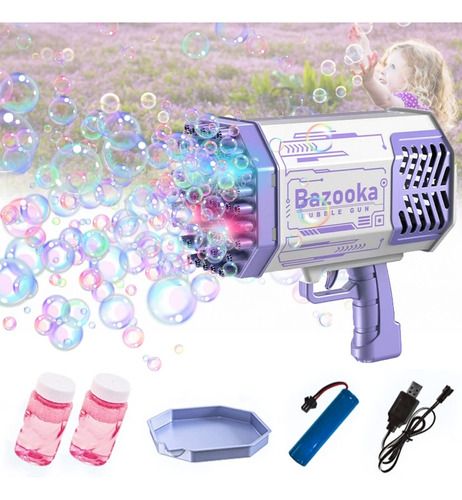 Pistola De Burbujas Con Luces Led Bazooka 88 Agujeros