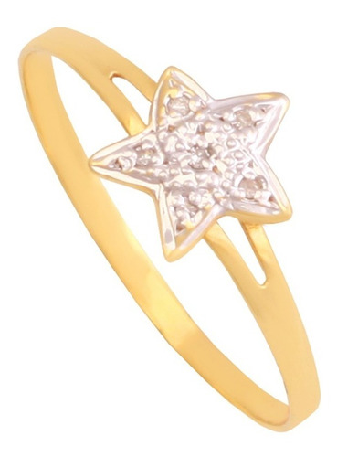 Anel Estrela Com Diamantes Em Ouro 18k