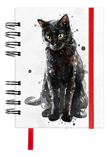 Agenda Diaria Gato Negro  Dibujo Artesanal