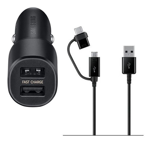 Cargador De Auto Fast 15w 2 Usb + Cable Mic + Tipo-c Samsung