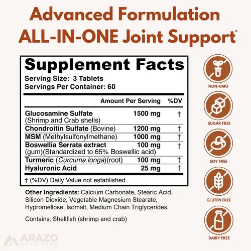 Arazo Nutrition Joint Support Glucosamina Msm 180 Tabs Sfn
