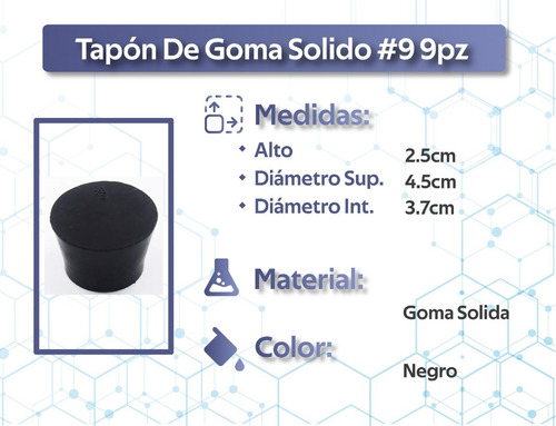 Tapón De Goma Solido Con Orificio #9 9pz.appclean