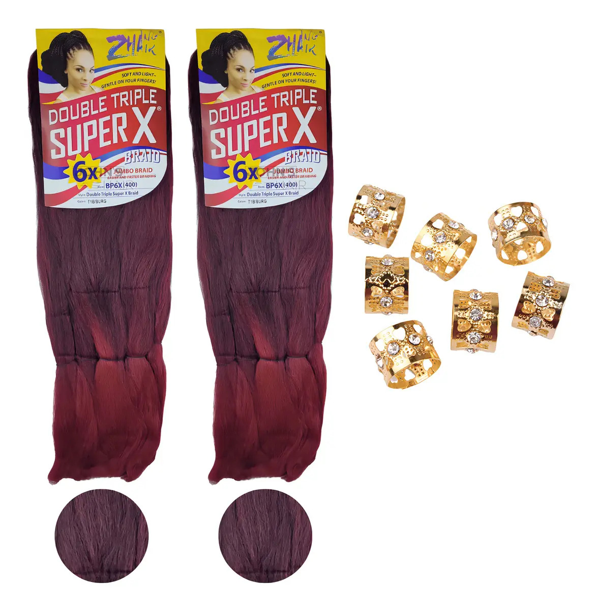 Kit 2 Pacotes Cabelo Jumbo Super X Para Tranças 400g + Anéis Cor Ombre Hair Bug T1b/bug