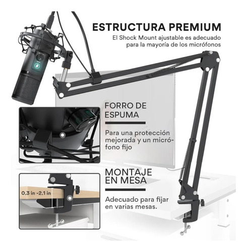 Micrófono Usb Pc, Micrófono Condensador Profesional L 192khz Negro